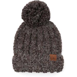 imageCC Unisex Warm Soft Knit Pom Beanie HatFuzzy Cable Knit Dark Chocolate
