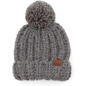 imageCC Unisex Warm Soft Knit Pom Beanie HatFuzzy Cable Knit Gray Mix