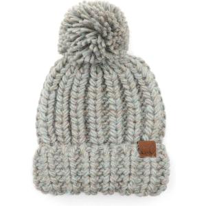 imageCC Unisex Warm Soft Knit Pom Beanie HatFuzzy Cable Knit Mint Mix