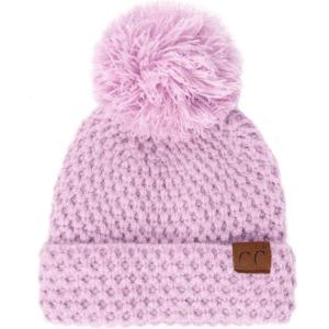 imageCC Unisex Warm Soft Knit Pom Beanie HatWaffle Knit Lavender Rose