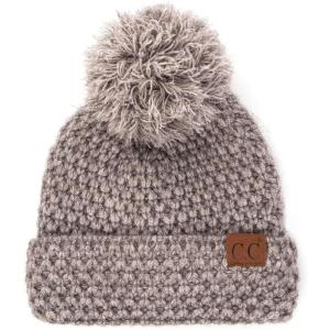 imageCC Unisex Warm Soft Knit Pom Beanie HatWaffle Knit Light Melange Gray