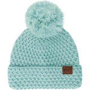 imageCC Unisex Warm Soft Knit Pom Beanie HatWaffle Knit Winter Mint