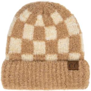 imageCC Unisex Warm Soft Recycled Yarn Skully BeanieCheckered BeigeCamel