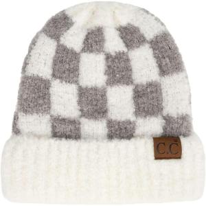 imageCC Unisex Warm Soft Recycled Yarn Skully BeanieCheckered Light GrayWhite