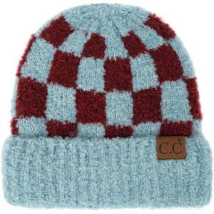imageCC Unisex Warm Soft Recycled Yarn Skully BeanieCheckered TealBurgundy