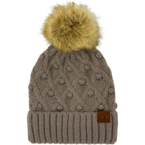 imageCC Winter Sherpa Fleeced Lined Chunky Knit Stretch Pom Pom Beanie Hat Cap Handmade Bobble City Gray