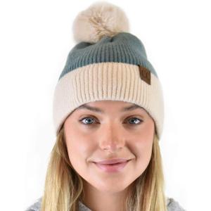 imageCC Winter Solid Dual Color Ribbed Knit Pom Cuff Beanie HatSteel Blue