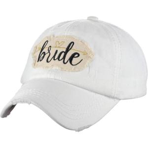 imageCC Womens Distressed Vintage Embroidered Patched Bridal Shower Baseball CapBrideWhite