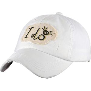 imageCC Womens Distressed Vintage Embroidered Patched Bridal Shower Baseball CapI DoWhite
