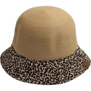 imageCC Womens Leopard Print Cloche Staw Bucket Hat Dark Natural