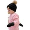 imageCC Babies Winter Cable Knit Beanie and Fuzzy Lined Mitten SetFaux Fur Pom Black