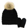 imageCC Babies Winter Cable Knit Beanie and Fuzzy Lined Mitten SetFaux Fur Pom Black