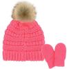 imageCC Babies Winter Cable Knit Beanie and Fuzzy Lined Mitten SetFaux Fur Pom Candy Pink