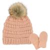 imageCC Babies Winter Cable Knit Beanie and Fuzzy Lined Mitten SetFaux Fur Pom Indi Pink