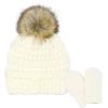 imageCC Babies Winter Cable Knit Beanie and Fuzzy Lined Mitten SetFaux Fur Pom Ivory
