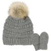 imageCC Babies Winter Cable Knit Beanie and Fuzzy Lined Mitten SetFaux Fur Pom Light Melange Gray