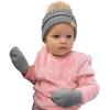 imageCC Babies Winter Cable Knit Beanie and Fuzzy Lined Mitten SetFaux Fur Pom Light Melange Gray