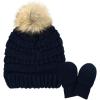 imageCC Babies Winter Cable Knit Beanie and Fuzzy Lined Mitten SetFaux Fur Pom Navy