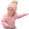 imageCC Babies Winter Cable Knit Beanie and Fuzzy Lined Mitten SetFaux Fur Pom Pale Pink