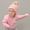 imageCC Babies Winter Cable Knit Beanie and Fuzzy Lined Mitten SetFaux Fur Pom Pale Pink