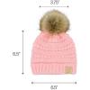 imageCC Babies Winter Cable Knit Beanie and Fuzzy Lined Mitten SetFaux Fur Pom Pale Pink