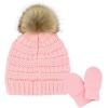 imageCC Babies Winter Cable Knit Beanie and Fuzzy Lined Mitten SetFaux Fur Pom Pale Pink