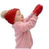 imageCC Babies Winter Cable Knit Beanie and Fuzzy Lined Mitten SetFaux Fur Pom Red