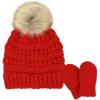 imageCC Babies Winter Cable Knit Beanie and Fuzzy Lined Mitten SetFaux Fur Pom Red