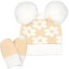 imageCC Baby Daisy Double Knit Skully Beanie and Gloves Set for Toddler with Faux Fur Pom PomBeige