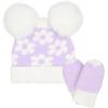 imageCC Baby Daisy Double Knit Skully Beanie and Gloves Set for Toddler with Faux Fur Pom PomLavender