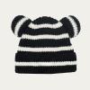 imageCC Baby Teddy Bear Ear Beanie for Boys Girls Comfortable Soft Warm Infant Baby Knit Skully HatTeddy Stripe Black