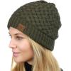 imageCC Basketweave Knit Warm Inner Lined Soft Stretch Skully Beanie HatDark Olive
