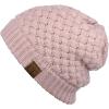 imageCC Basketweave Knit Warm Inner Lined Soft Stretch Skully Beanie HatRose