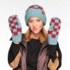 imageCC CC Super Thick Fuzzy Fleeced Lined Warm Winter Knitted Mittens GlovesRecycled Non Lined Checkered TealBurgundy