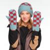 imageCC CC Super Thick Fuzzy Fleeced Lined Warm Winter Knitted Mittens GlovesRecycled Non Lined Checkered TealBurgundy