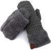 imageCC CC Super Thick Fuzzy Fleeced Lined Warm Winter Knitted Mittens GlovesSolid Dk Melange Gray