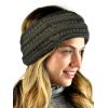 imageCC Cable Knit Fuzzy Lined Ear Warmer Ponytail Pony Headband BlackDark Olive