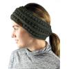 imageCC Cable Knit Fuzzy Lined Ear Warmer Ponytail Pony Headband BlackDark Olive