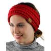 imageCC Cable Knit Fuzzy Lined Ear Warmer Ponytail Pony Headband BlackRed