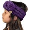 imageCC Childrens Kids Double Pom Cable Knit Fuzzy Lined Ear Warmer HeadbandDark Purple