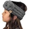 imageCC Childrens Kids Double Pom Cable Knit Fuzzy Lined Ear Warmer HeadbandLight Melange Gray