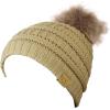 imageCC Childrens Kids Soft Stretch Cable Knit Faux Fur Pom Beanie HatBeige