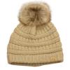 imageCC Childrens Kids Soft Stretch Cable Knit Faux Fur Pom Beanie HatBeige