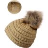 imageCC Childrens Kids Soft Stretch Cable Knit Faux Fur Pom Beanie HatBeige