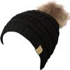 imageCC Childrens Kids Soft Stretch Cable Knit Faux Fur Pom Beanie HatBlack