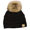 imageCC Childrens Kids Soft Stretch Cable Knit Faux Fur Pom Beanie HatBlack