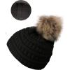 imageCC Childrens Kids Soft Stretch Cable Knit Faux Fur Pom Beanie HatBlack