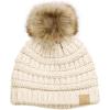 imageCC Childrens Kids Soft Stretch Cable Knit Faux Fur Pom Beanie HatIvory