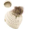 imageCC Childrens Kids Soft Stretch Cable Knit Faux Fur Pom Beanie HatIvory