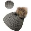 imageCC Childrens Kids Soft Stretch Cable Knit Faux Fur Pom Beanie HatLight Melange Gray